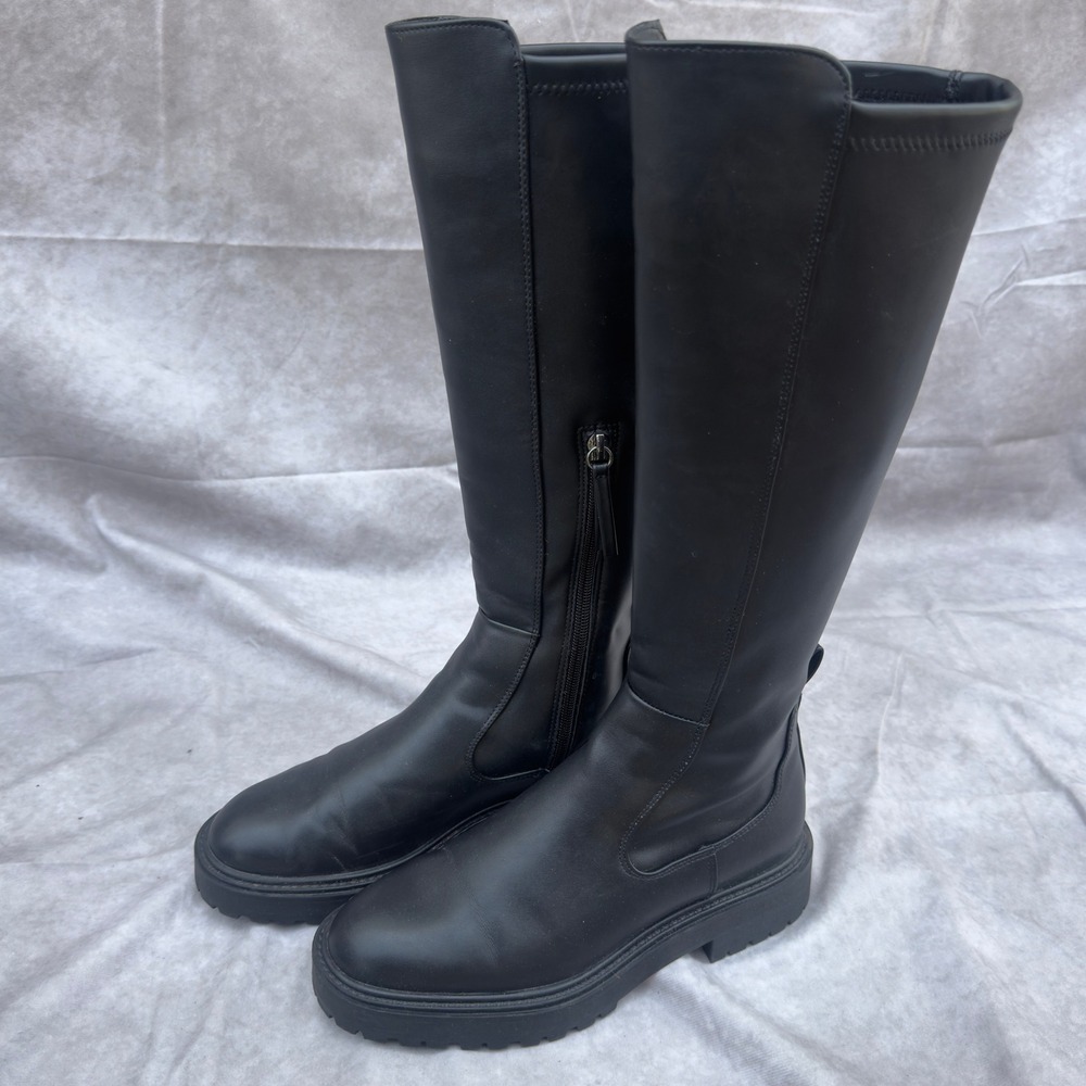Zara Womens Black Knee High Lug Sole Platform Boots Size 37 2050/210/800 - Picture 2 of 8
